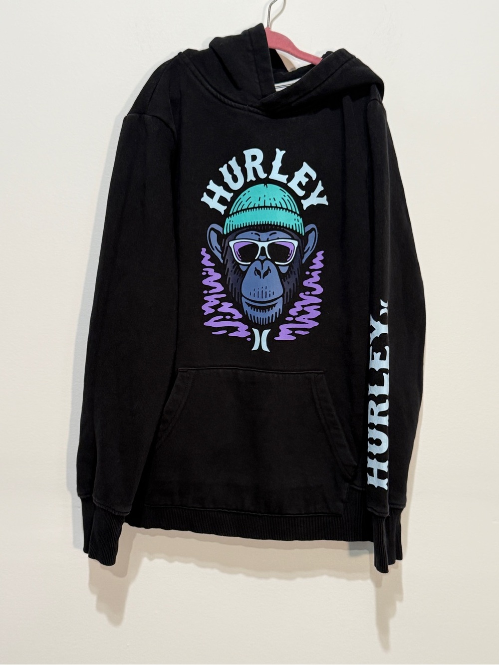 VGUV Hurley Youth Black Graphic Hoodie with Monkey Logo size M